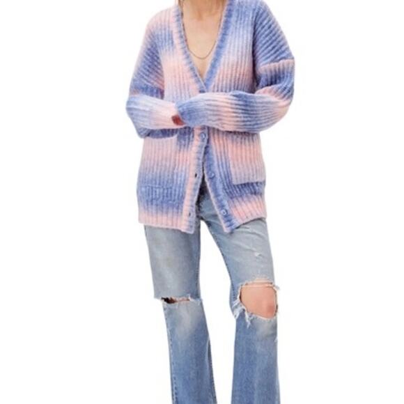 For Love and Lemons Celeste Cardigan Sweater Tie Dye Size Large Pink Blue - Picture 4 of 10